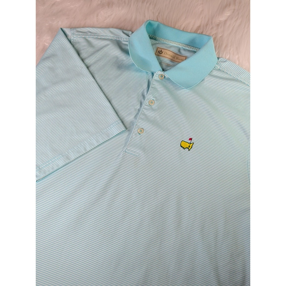 Donald Ross Polo Shirt Mens XL Light Blue Striped Masters Tournament Golf Short